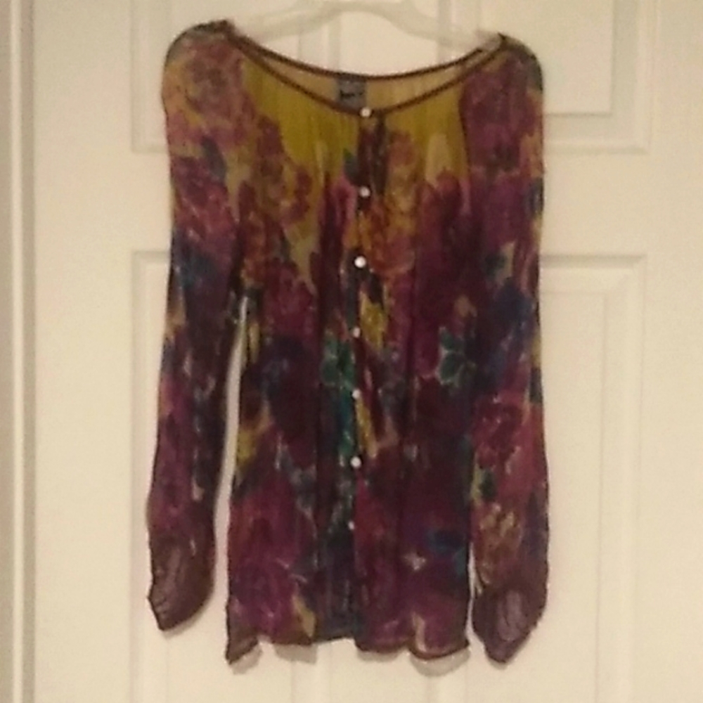 Elegant Sheer Floral Print Blouse